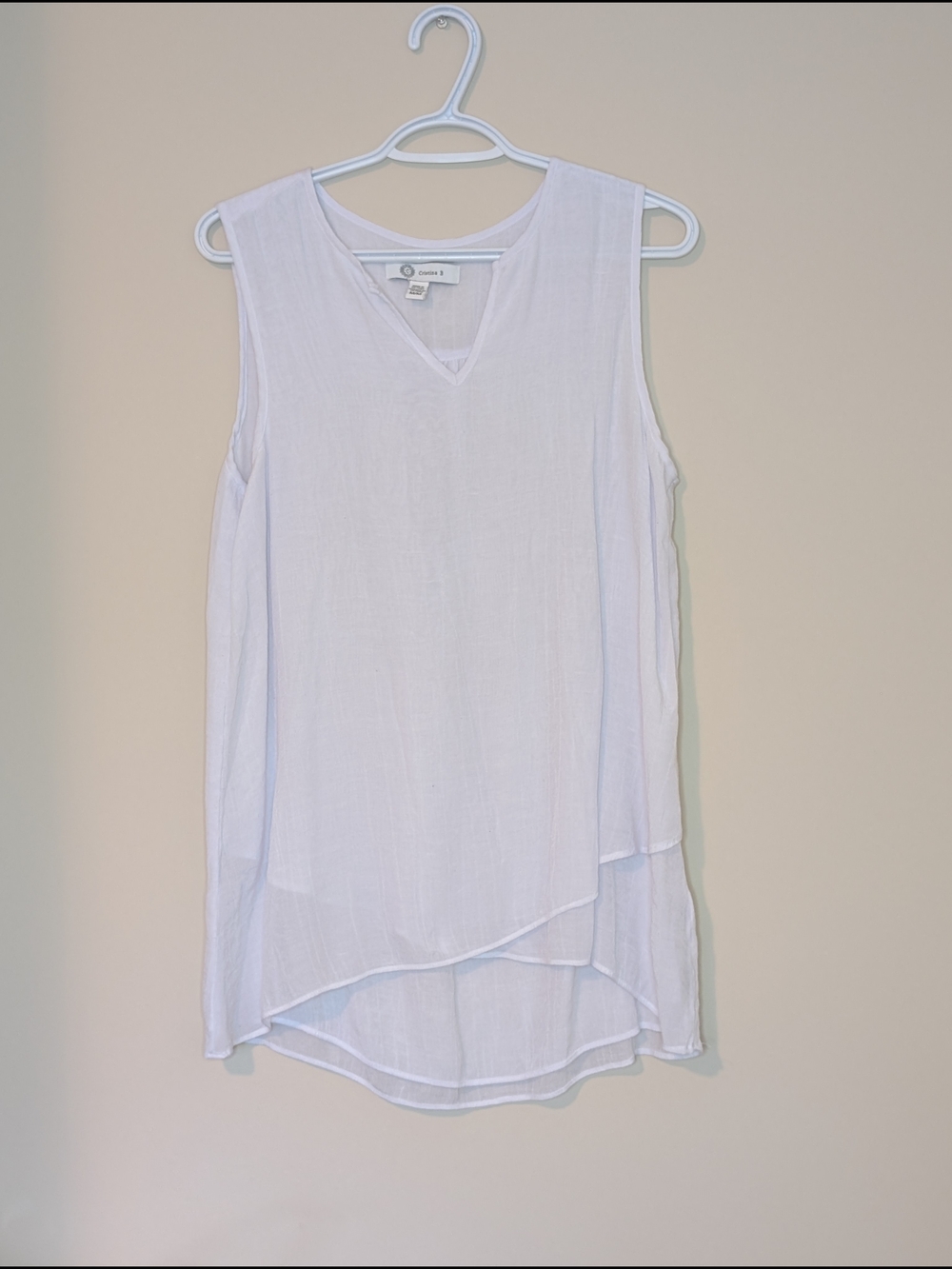 Christina B White V-Neck Layered Asymmetrical Hem Tank Top, Size Medium